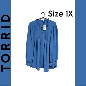 💙 NWT Torrid Blue Pintuck Ruffle Blouse Size 1X | Feminine Chic Top